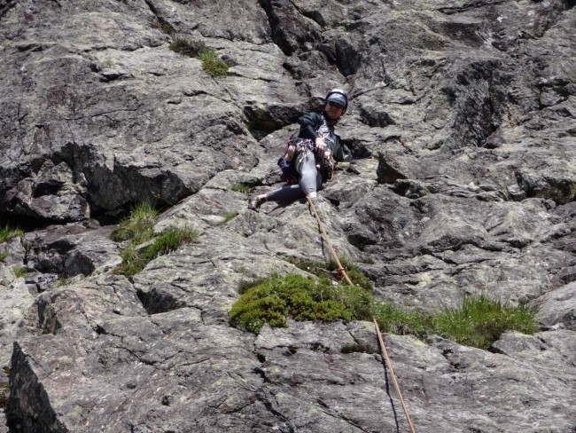 6e Seillänge. Reto bei der Erstbegehung.